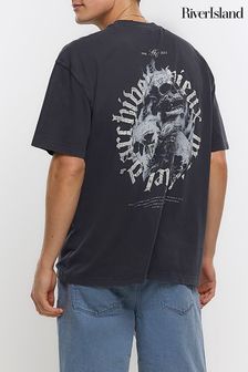 River Island Black OS Gothic Washed Skull T-Shirt (Q84855) | €38