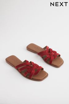 Red Regular/Wide Fit Forever Comfort® Leather Lattice Mules Sandals (Q84866) | $45