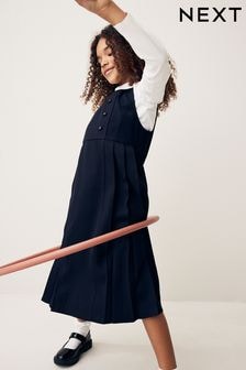 Navy Blue Asymmetric Button Front Long Pinafore School Dress (3-14yrs) (Q84886) | $22 - $27