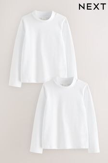 White 2 Pack Long Sleeve Cotton Stretch High Neck Tops (3-14yrs) (Q84905) | $17 - $26