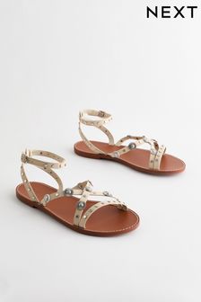 Bone Leather Studded Flat Sandals (Q84907) | kr487
