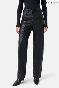 Jigsaw Leather Wide Leg Black Trousers (Q85161) | AED2,024