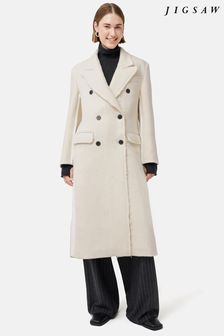Jigsaw Cremefarbener Mantel aus italienischer Wolle mit ausgefransten Kanten (Q85196) | 758 €