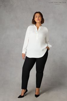 Live Unlimited Curve Satin Gathered Neck White Blouse