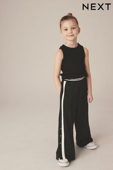 Black Wide Leg Popper Joggers (3-16yrs) (Q85283) | AED87 - AED116