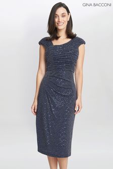 Gina Bacconi Blue Celia Metallic Knit Sleeveless Dress
