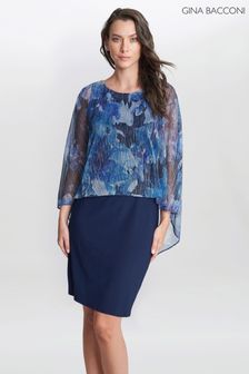 Gina Bacconi Blue Brenya Floral Print Shimmer Popover Dress (Q85371) | kr4 210