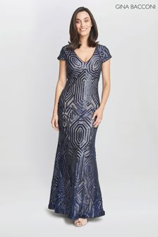 Gina Bacconi Blue Marcia Sequin Contrast Gown (Q85388) | SGD 716