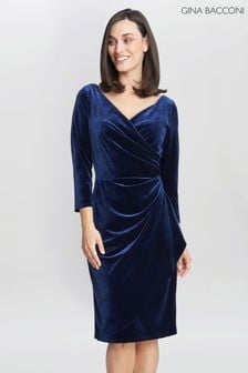 Gina Bacconi Blue Zoe Velvet Wrap Dress (Q85426) | kr3,115