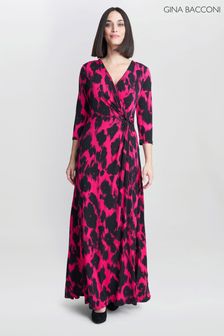 Gina Bacconi Debra Jersey Wrap Black Maxi Dress (Q85427) | NT$7,000