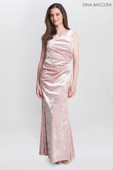 Gina Bacconi Pink Talia Crushed Velvet Maxi Dress (Q85428) | $549