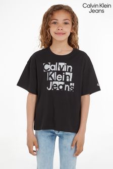 Calvin Klein Jeans Black Metallic Logo Boxy T-Shirt (Q85485) | ₪ 136