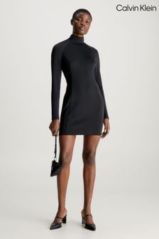 Calvin Klein Tech Knit Mini Black Dress