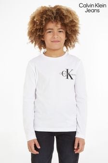 Calvin Klein Jeans Haut blanc à manches longues avec monogramme (Q85545) | €15