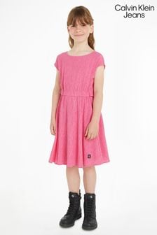 Calvin Klein Jeans Pink Crinkle Fit and Flare Dress (Q85548) | $198