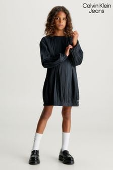 Calvin Klein Jeans Black Festive Plisse Dress (Q85549) | $154