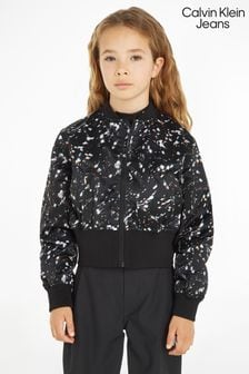 Calvin Klein Jeans Black Crystal Print Satin Bomber Jacket (Q85558) | €158