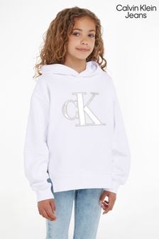 Calvin Klein Jeans Metallic Satin Monogram White Hoodie (Q85580) | KRW138,800
