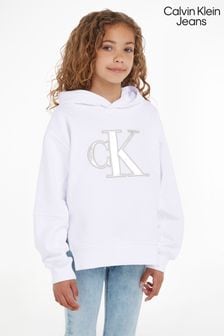 Calvin Klein Jeans Metallic Satin Monogram White Hoodie (Q85580) | €102