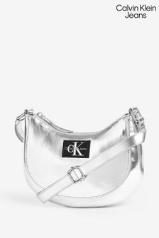Calvin Klein Jeans Silver Shiny Metallic Monogram Logo Bag