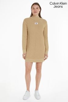 Calvin Klein Jeans Woven Label Sweater Natural Dress
