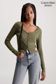 Cardigan cu emblemă țesută Calvin Klein Jeans Verde (Q85623) | 328 LEI