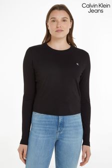 Calvin Klein Jeans Black Embroidered Logo Long Sleeve T-Shirt