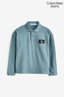 Calvin Klein Jeans Blue Pique Long Sleeve Polo Shirt (Q85630) | $80