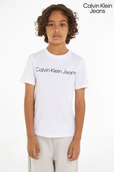 Tricou cu logo Calvin Klein Jeans copii Alb (Q85652) | 107 LEI