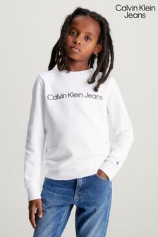 سويت شيرت أبيض مزين بشعار للأطفال من Calvin Klein Jeans (Q85668) | 277 د.إ