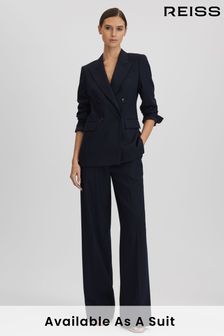 Reiss Navy Harley Wool Blend Wide Leg Suit Trousers (Q85744) | 1,148 SAR