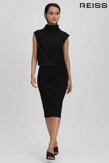 Reiss Black Cici Roll Neck Draped Midi Dress (Q85787) | kr2,697