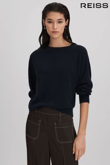 Reiss Navy Andi Oversized Wool Blend Crew Neck Jumper (Q85790) | AED706