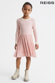 Reiss Pink Teagan Junior Ribbed Fit-and-Flare Dress (Q85794) | $108