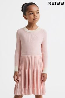 Reiss Pink Teagan 9-13 yrs Ribbed Fit-and-Flare Dress (Q85805) | $131