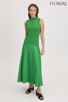 Ярко-зеленый - Приталенное платье миди с расклешенной юбкой Florere (Q85817) | €236