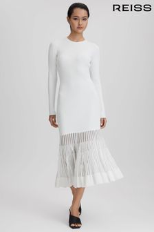 Reiss Tasmin Knitted Sheer Flared Midi Dress