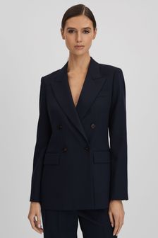 Reiss Navy Harley Wool Blend Double Breasted Suit Blazer (Q85826) | EGP9,500