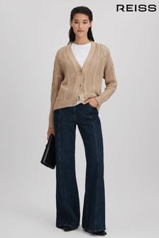 Reiss Neutral Tiffany Cotton Blend Open Stitch Cardigan (Q85834) | AED994
