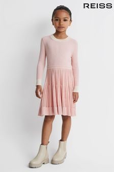 Reiss Pink Teagan 13-14 yrs Ribbed Fit-and-Flare Dress (Q85853) | $138