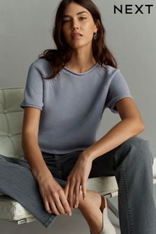 ライラック パープル - 100% Cotton Roll Edge Knitted T-shirt (Q85859) | ￥4,450