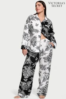 Victoria's Secret Black & White Tropical Toile Cotton Long Pyjamas (Q85877) | €68