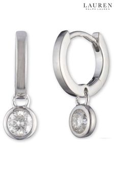 Lauren Ralph Lauren Sterling Silver Tone Crystal Drop Huggie Hoop Earrings (Q85951) | 92 €
