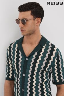 Зеленый/разноцветный - Вязаная рубашка с воротником Reiss Waves (Q86029) | €195