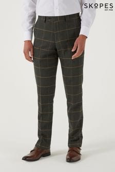 Skopes Warriner Olive Green Check Tailored Fit Suit Trousers (Q86209) | $163