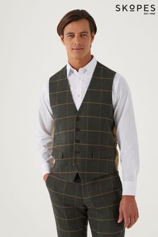 Skopes Warriner Olive Green Check Suit Waistcoat (Q86216) | SGD 126