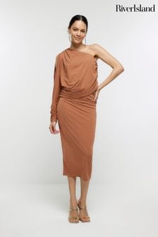 River Island Orange Cold Shoulder Drape Midi Dress (Q86302) | €26