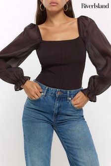 River Island Brown Organza Fabric Sleeve Top (Q86314) | €25