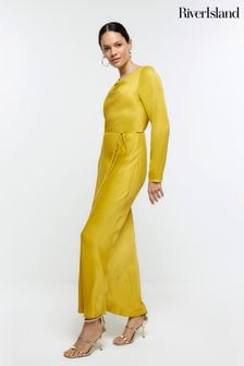 River Island Yellow Belted Column Dress (Q86324) | kr1 010