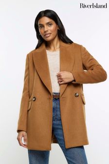 River Island Brown Wool Blend Double Breasted Blazer (Q86358) | €41